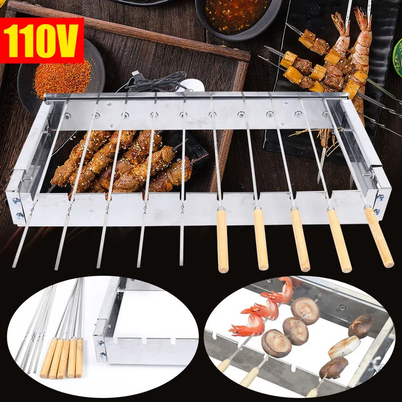 Camping Barbecue Stainless Steel Outdoors Electric Rotisserie Grill Rack Skewers Automatic Flipping Rotating Cookware BBQ - Cooky Kitchenware