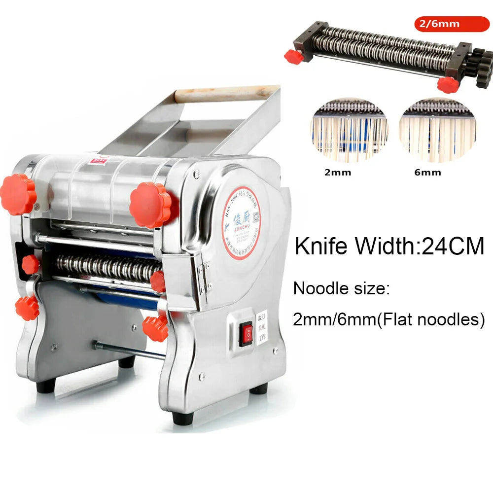 550W Electric Pasta Maker Noodle Machine Dumpling Skin Roller Full Stainless Steel Dual Knife Noodle Maker for Commercial Use - Cooky Kitchenware