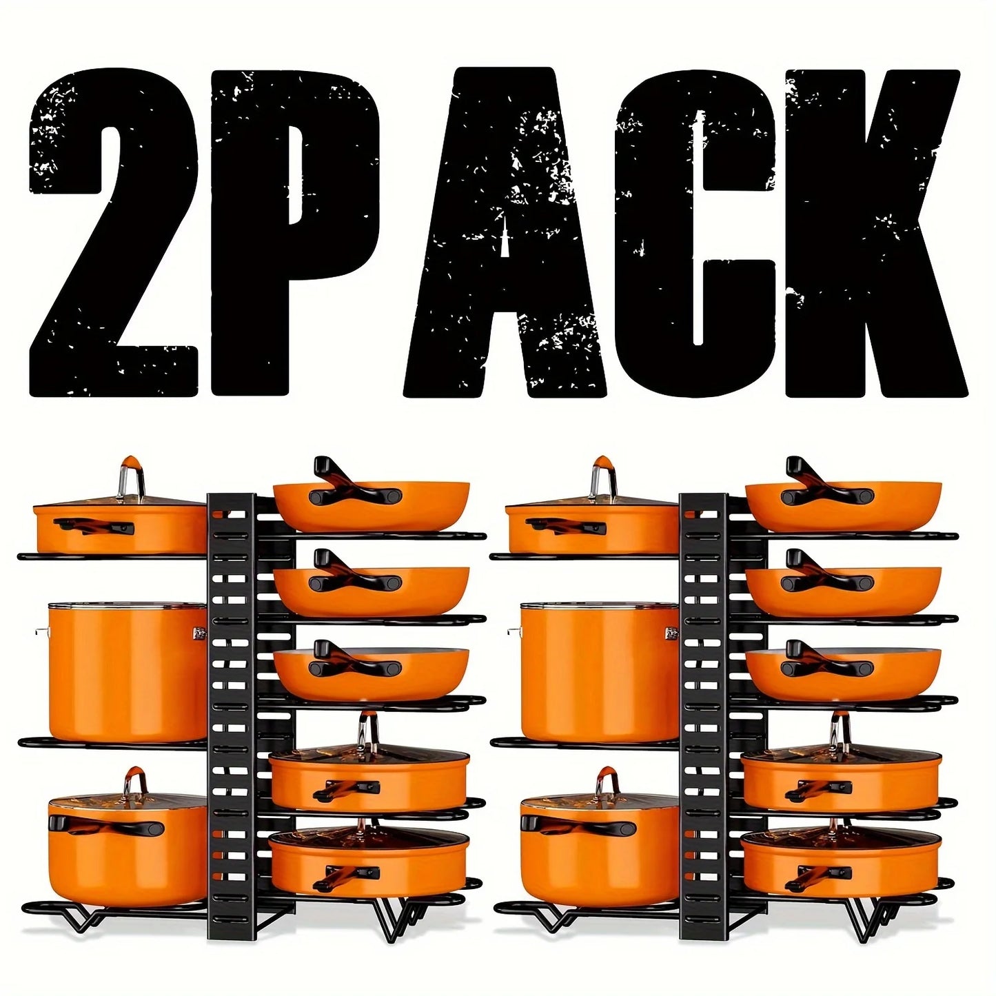 2 Pack Pot Rack, Pot Rack Organizers, Kitchen Organization & Storage Rack, Adjustable Pot Lid Holders & Pan Rack - Cooky Kitchenware