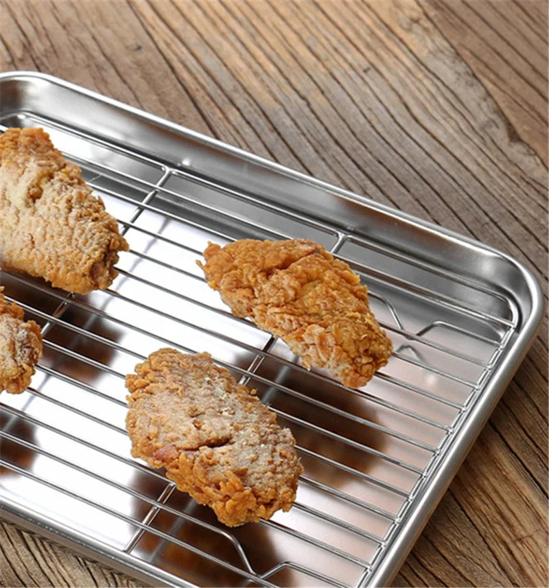Gold plate rose golden 304 stainless steel oven Baking Tray bbq tray with Cool Rack Set Baking Pan sheet Non Toxic Dishwasher - Cooky Kitchenware