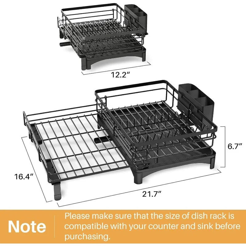 Dish Drying Rack - Extendable Dish Rack, Large Sink Drying Drainer for Kitchen Counter, Stainless Steel Dish Strainer - Cooky Kitchenware