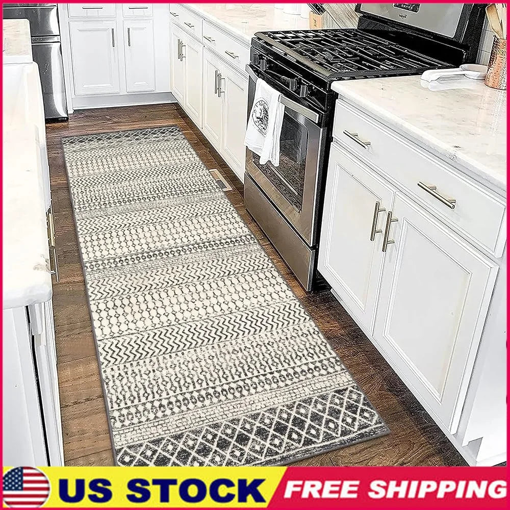 Ultra Soft Washable Runner Rug Non-Slip Moroccan Design Hallway Kitchen Bathroom Vintage Boho Floor Carpet - Cooky Kitchenware
