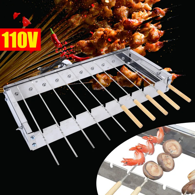 Camping Barbecue Stainless Steel Outdoors Electric Rotisserie Grill Rack Skewers Automatic Flipping Rotating Cookware BBQ - Cooky Kitchenware