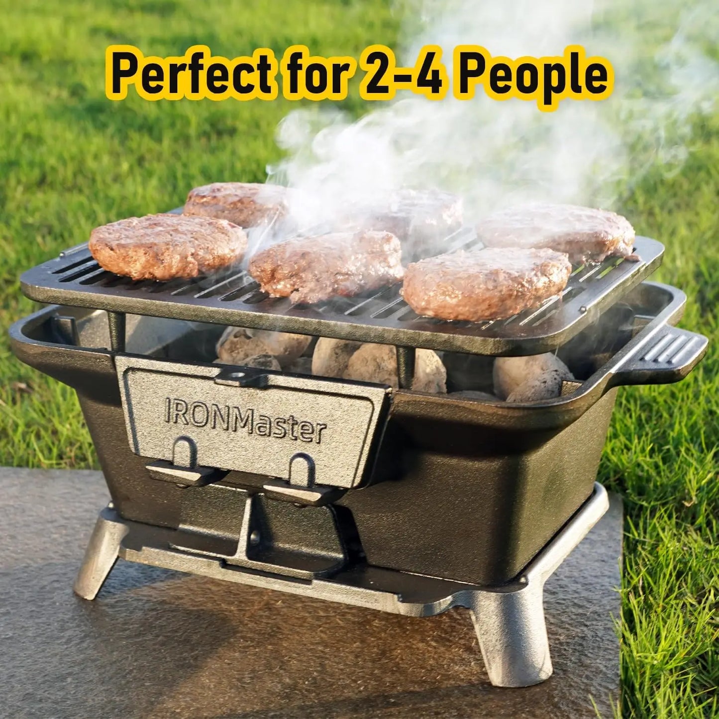 Hibachi Grill Outdoor Small Portable Charcoal Grill 100 Percent Pre Seasoned Cast Iron Air Control Coal Door - Cooky Kitchenware
