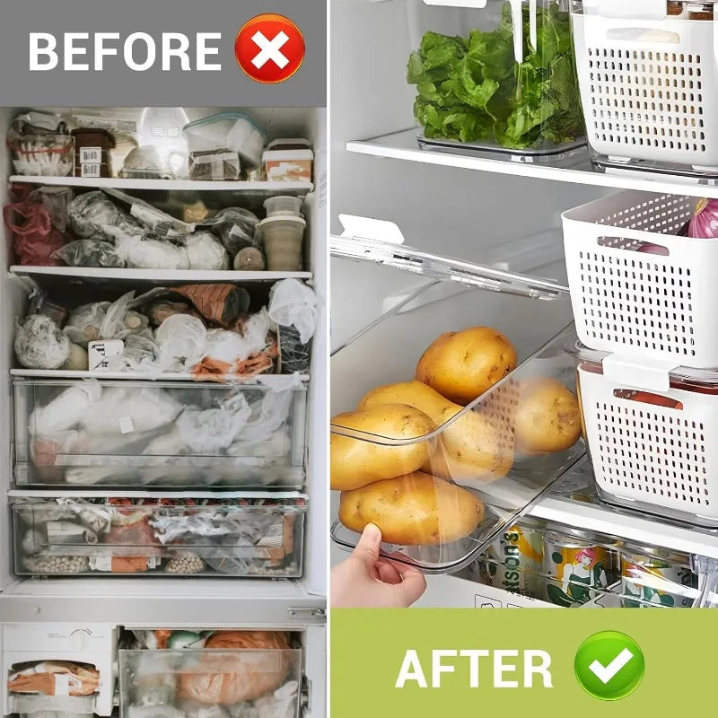 4 Pack Fruit and Vegetable Storage Containers for Fridge with Lids Removable Colander BPA Free Refrigerator Organizer Set - Cooky Kitchenware