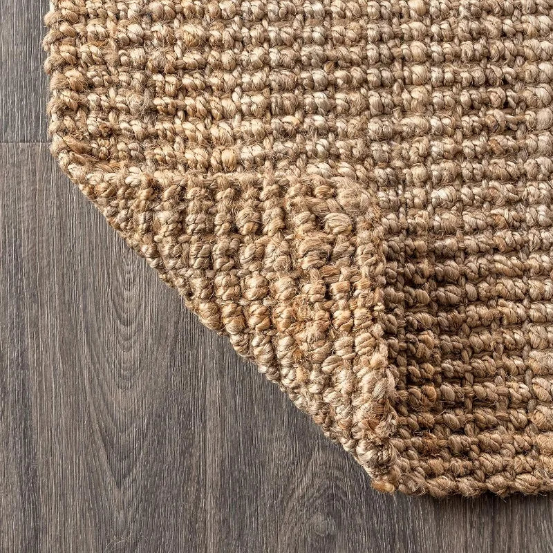 NRF102A-3 Pata Hand Woven Chunky Jute Indoor Area -Rug Bohemian Farmhouse Easy -Cleaning Bedroom Kitchen - Cooky Kitchenware
