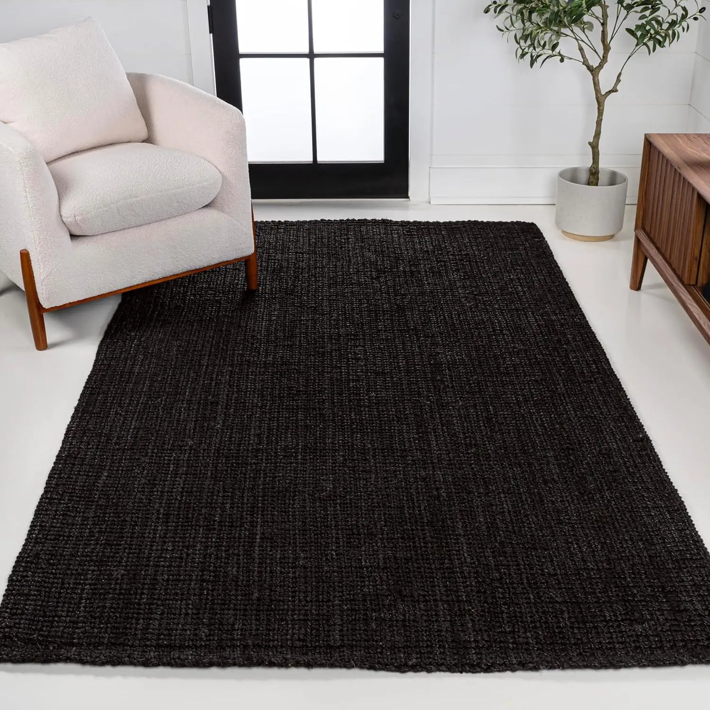 NRF102A-3 Pata Hand Woven Chunky Jute Indoor Area -Rug Bohemian Farmhouse Easy -Cleaning Bedroom Kitchen - Cooky Kitchenware