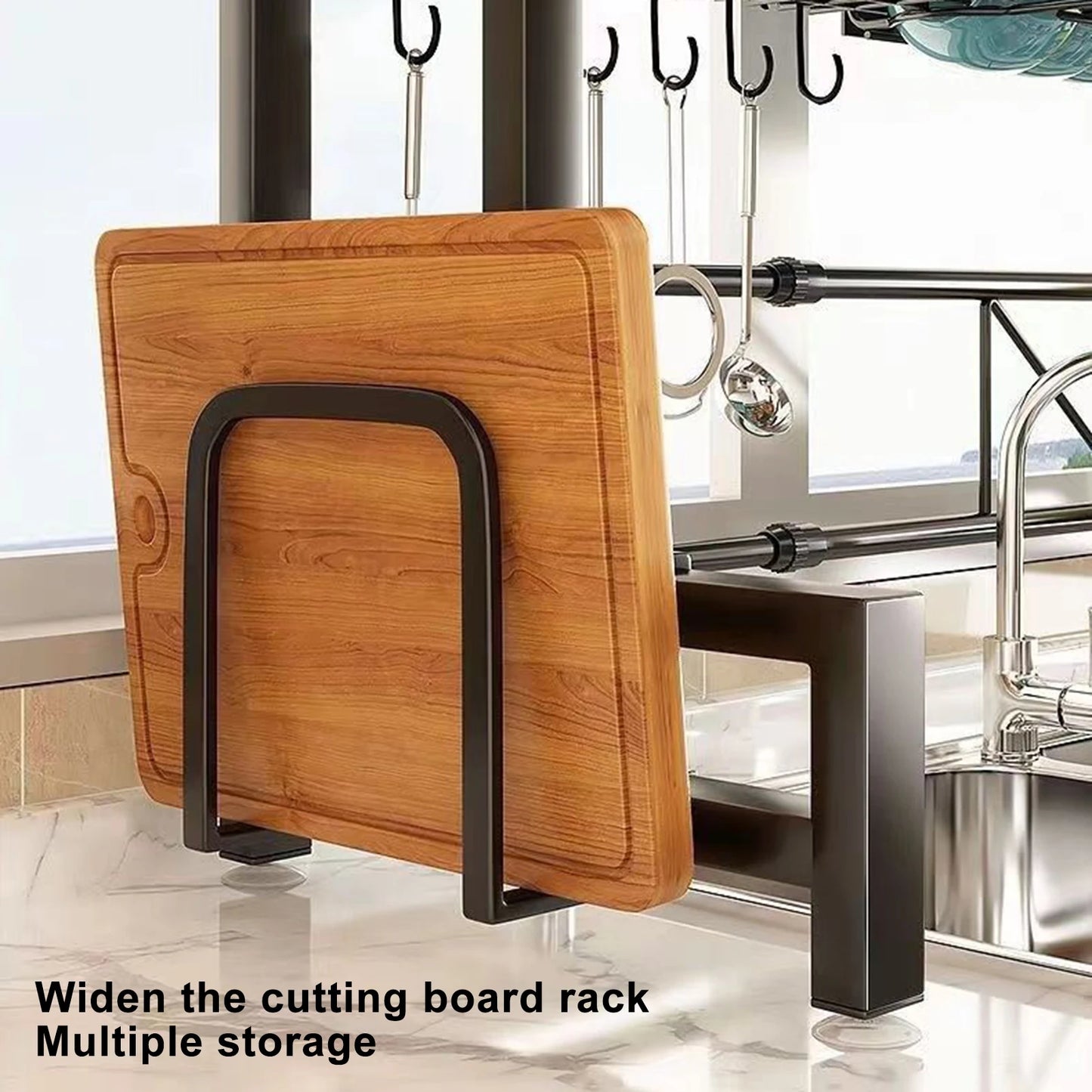 2 Tier Kitchen Storage Shelf Above Sink Stretchable Bowl Draining Rack Multifunctional Dish Knife Spoon Sink Rack Set Organizer - Cooky Kitchenware