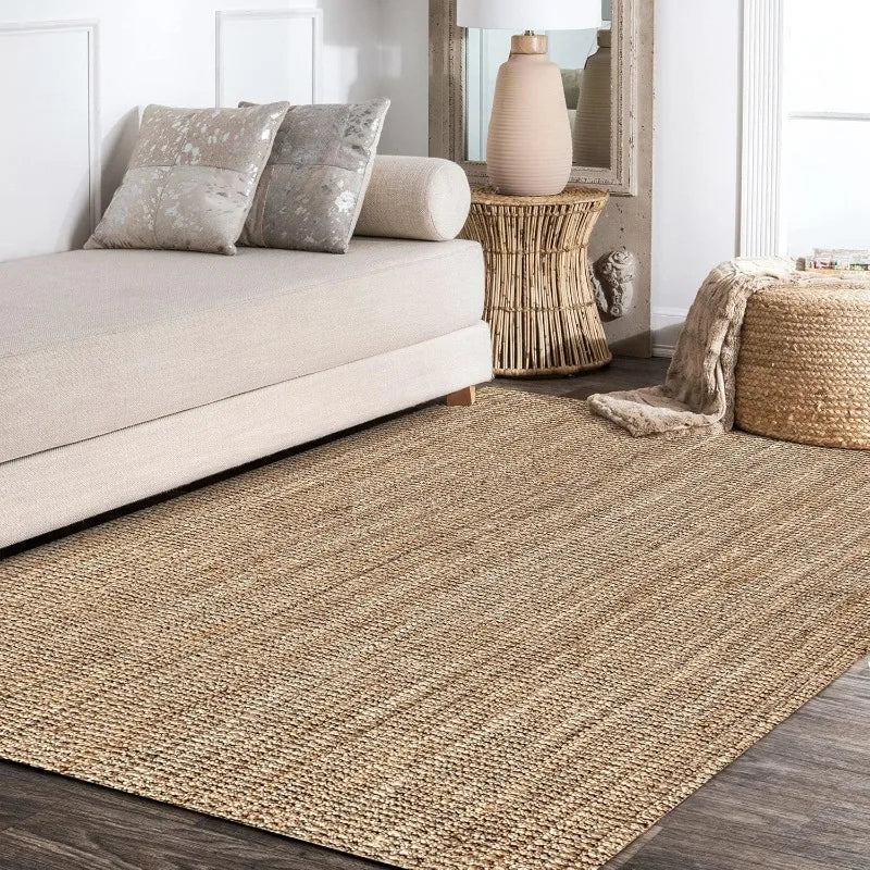 NRF102A-3 Pata Hand Woven Chunky Jute Indoor Area -Rug Bohemian Farmhouse Easy -Cleaning Bedroom Kitchen - Cooky Kitchenware