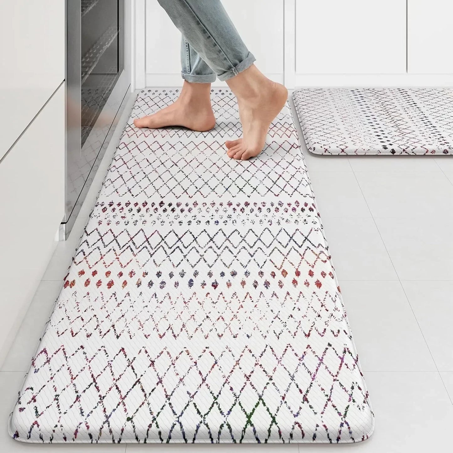 Kitchen Mats 2PCS,Cushioned Anti Fatigue Boho Kitchen Rugs and Mats,Non Slip Waterproof Kitchen Mats for Floor,Comfort Foam - Cooky Kitchenware