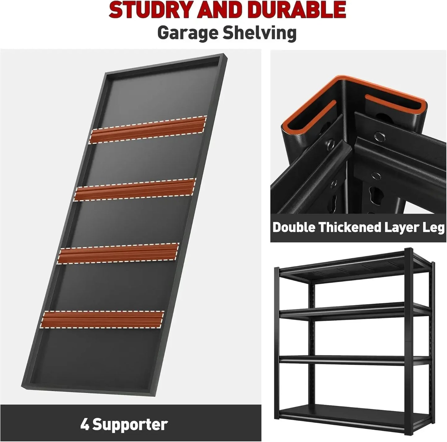 40" W Garage Shelving 2000 LBS Storage Shelves 4 Tier Heavy Duty Shelving Adjustable Metal Shelves Warehouse, 40" W x19 D x57 H