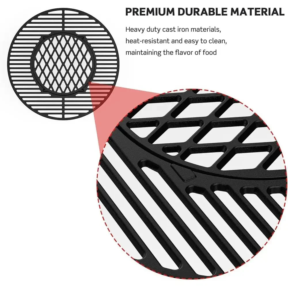 2-in-1 Cast Iron Grill Grate Replacement Weber 22.5 Inch Kettle BBQ Premium Porcelain Enameled Cooking System Outdoor Searing