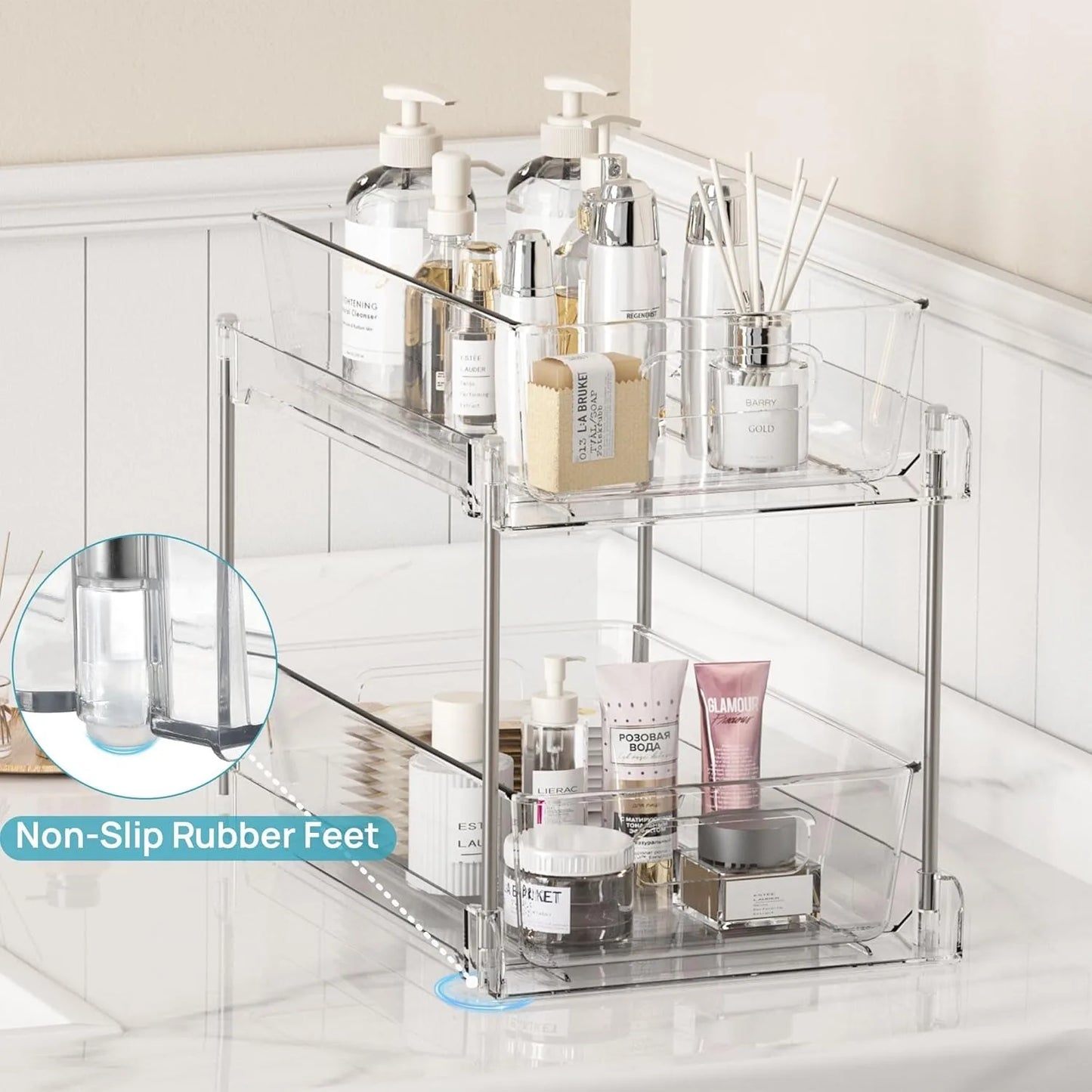 4 Pack Bathroom Organizer 2 Tier Clear Under Sink Organizers Vanity Countertop Storage Bins Cabinet Drawers Kitchen - Cooky Kitchenware