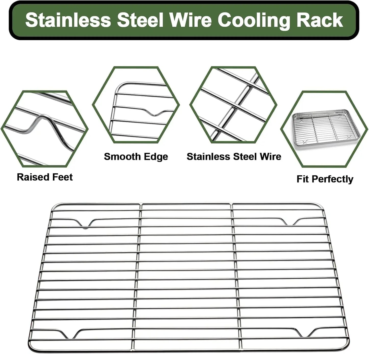 Baking Set: Stainless Steel Sheet Pan with Cooling Rack & Silicone Mat Set, Multi-Size , Warp Resistant - Cooky Kitchenware