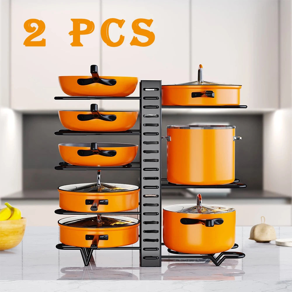 2 Pack Pot Rack, Pot Rack Organizers, Kitchen Organization & Storage Rack, Adjustable Pot Lid Holders & Pan Rack - Cooky Kitchenware