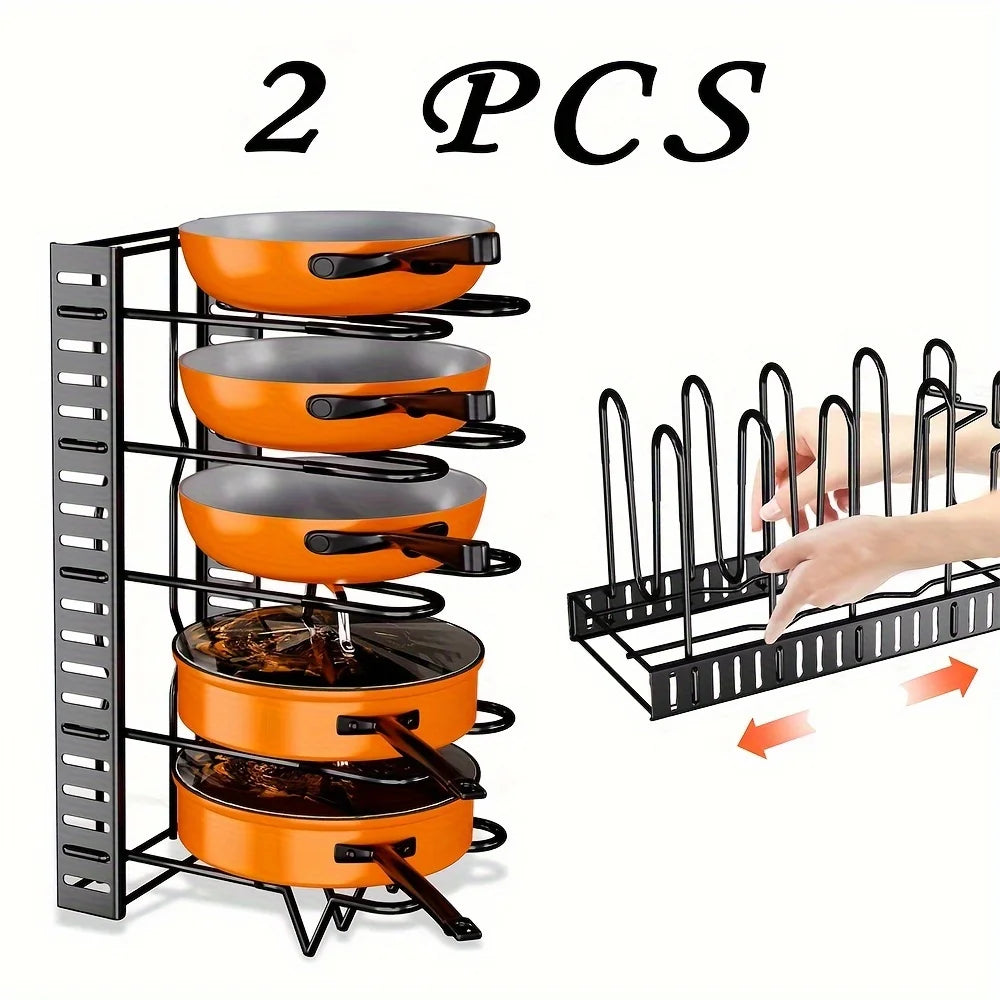 2 Pack Pot Rack, Pot Rack Organizers, Kitchen Organization & Storage Rack, Adjustable Pot Lid Holders & Pan Rack - Cooky Kitchenware