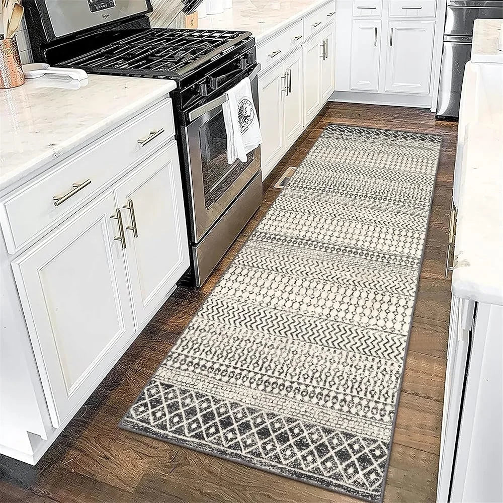 Ultra Soft Washable Runner Rug Non-Slip Moroccan Design Hallway Kitchen Bathroom Vintage Boho Floor Carpet - Cooky Kitchenware