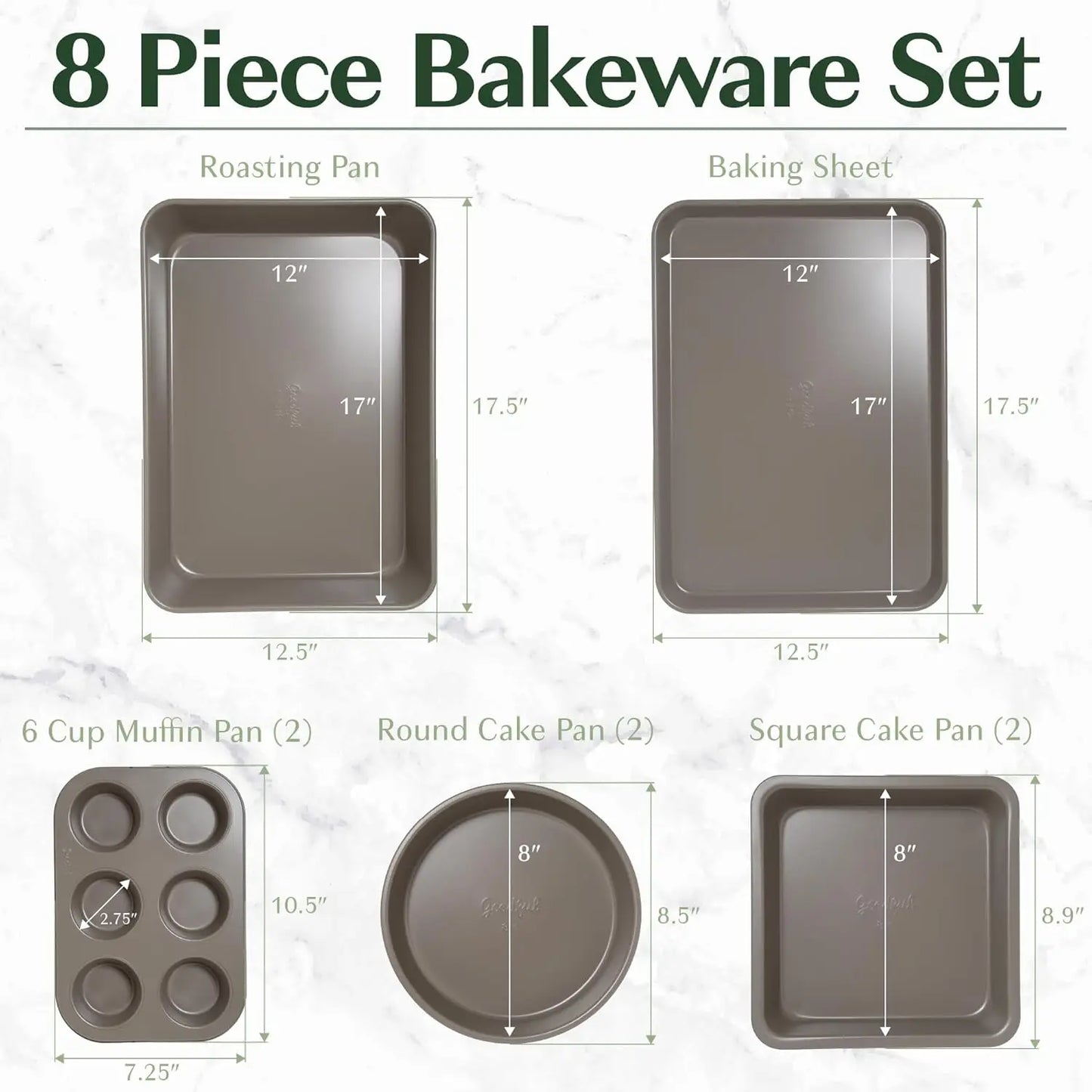 All In One Nonstick Bakeware Set Stackable and Space Saving Design Includes Round and Square Pans Muffin Pans and Cookie Sheet - Cooky Kitchenware