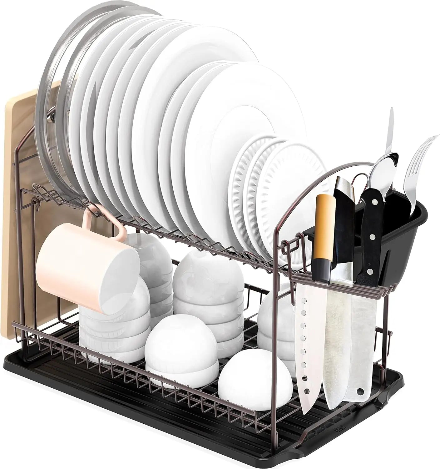 2-Tier Stainless Steel Dish Rack with Drainboard - Space-Saving Design for Efficient Kitchen Drying and Storage - Cooky Kitchenware