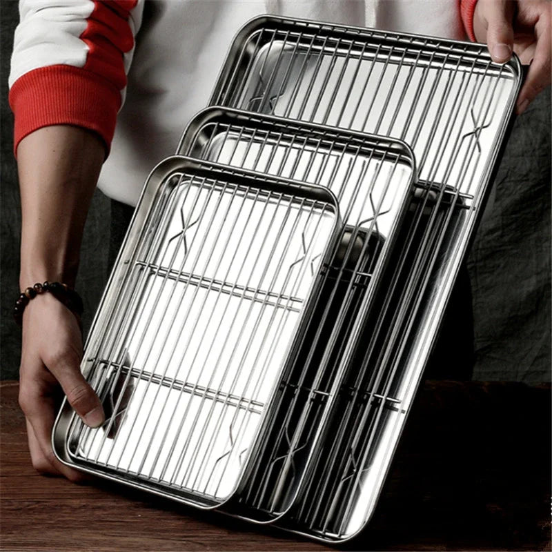 Gold plate rose golden 304 stainless steel oven Baking Tray bbq tray with Cool Rack Set Baking Pan sheet Non Toxic Dishwasher - Cooky Kitchenware