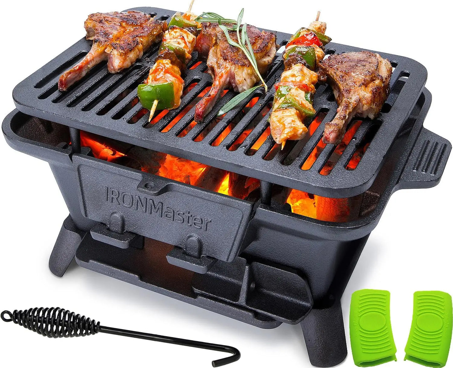 Hibachi Grill Outdoor Small Portable Charcoal Grill 100 Percent Pre Seasoned Cast Iron Air Control Coal Door - Cooky Kitchenware