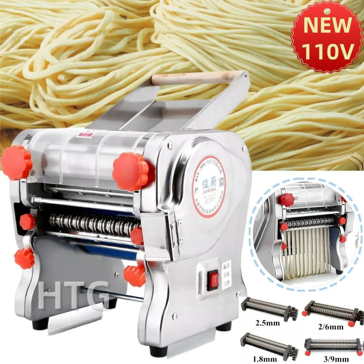 550W Electric Pasta Maker Noodle Machine Dumpling Skin Roller Full Stainless Steel Dual Knife Noodle Maker for Commercial Use - Cooky Kitchenware