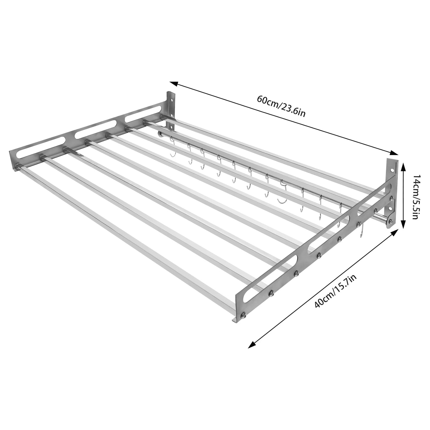 Wall Mount Microwave Oven Shelf Kitchen Item Storage Bracket W/12Hooks Stainless - Cooky Kitchenware