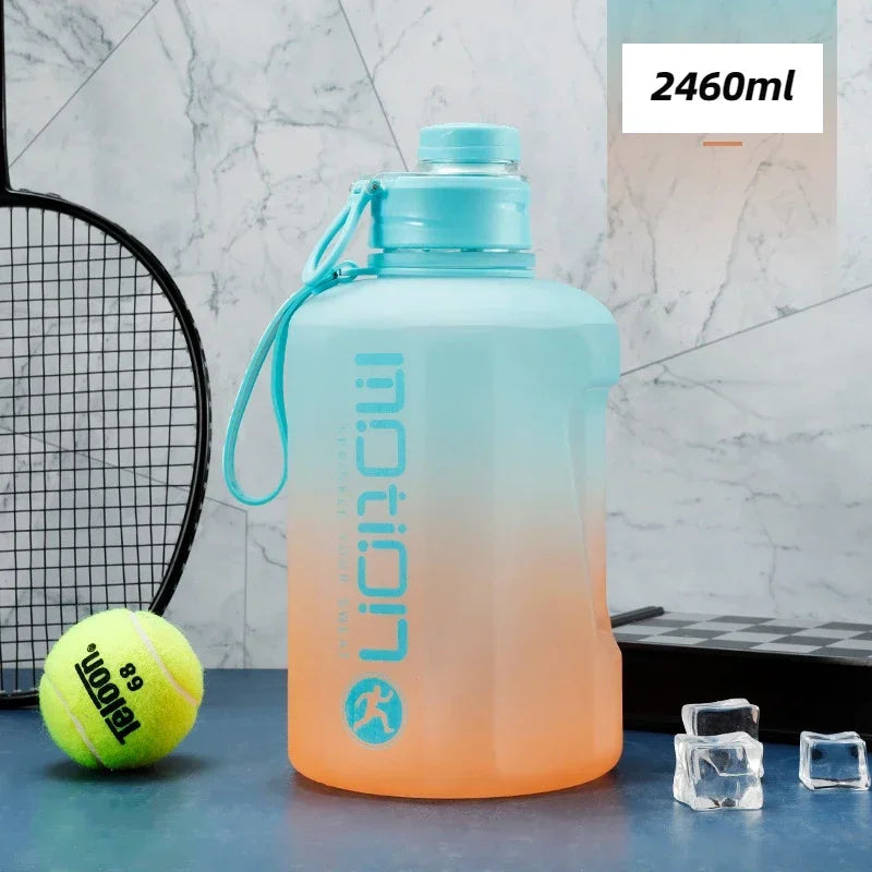2L Sports Water Bottle with Straw, Large Capacity Gradient Kettle, Portable Plastic for Fitness & Outdoor