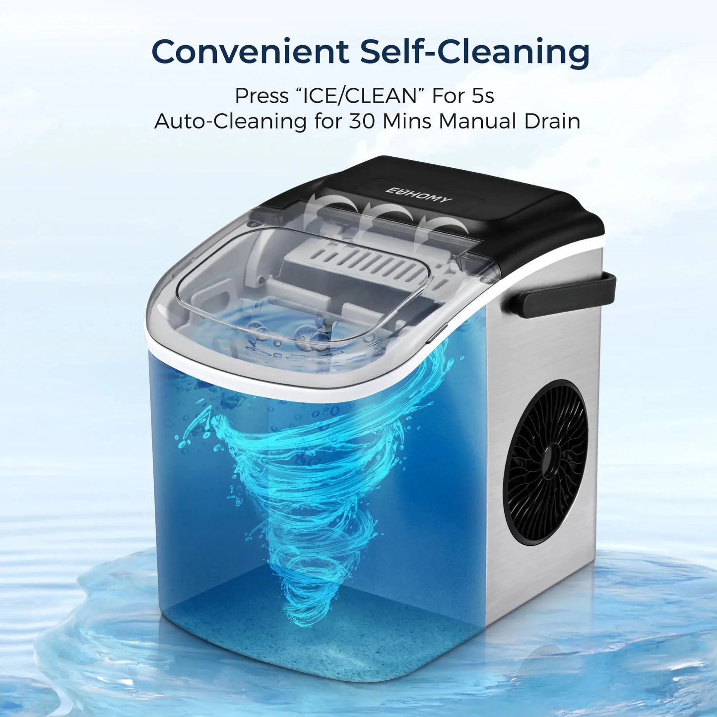 Euhomy Countertop Ice Maker Machine with Handle, 26 lbs/24H, 9 Cubes in 6 Mins, Auto-Cleaning Portable Ice Maker,Silver - Cooky Kitchenware