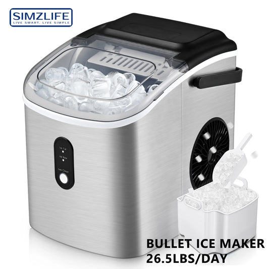 Euhomy Countertop Ice Maker Machine with Handle, 26 lbs/24H, 9 Cubes in 6 Mins, Auto-Cleaning Portable Ice Maker,Silver - Cooky Kitchenware