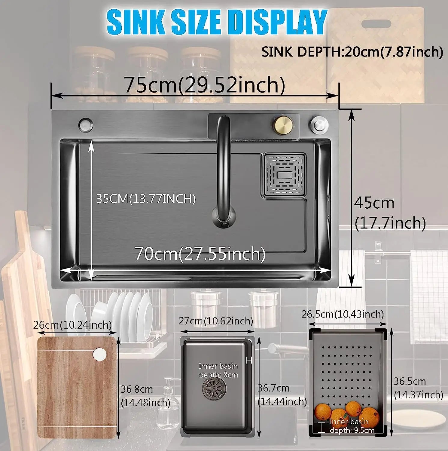 Nano Black Stainless Steel Single Bowl Kitchen Sink with Pull Down Faucet - Cooky Kitchenware