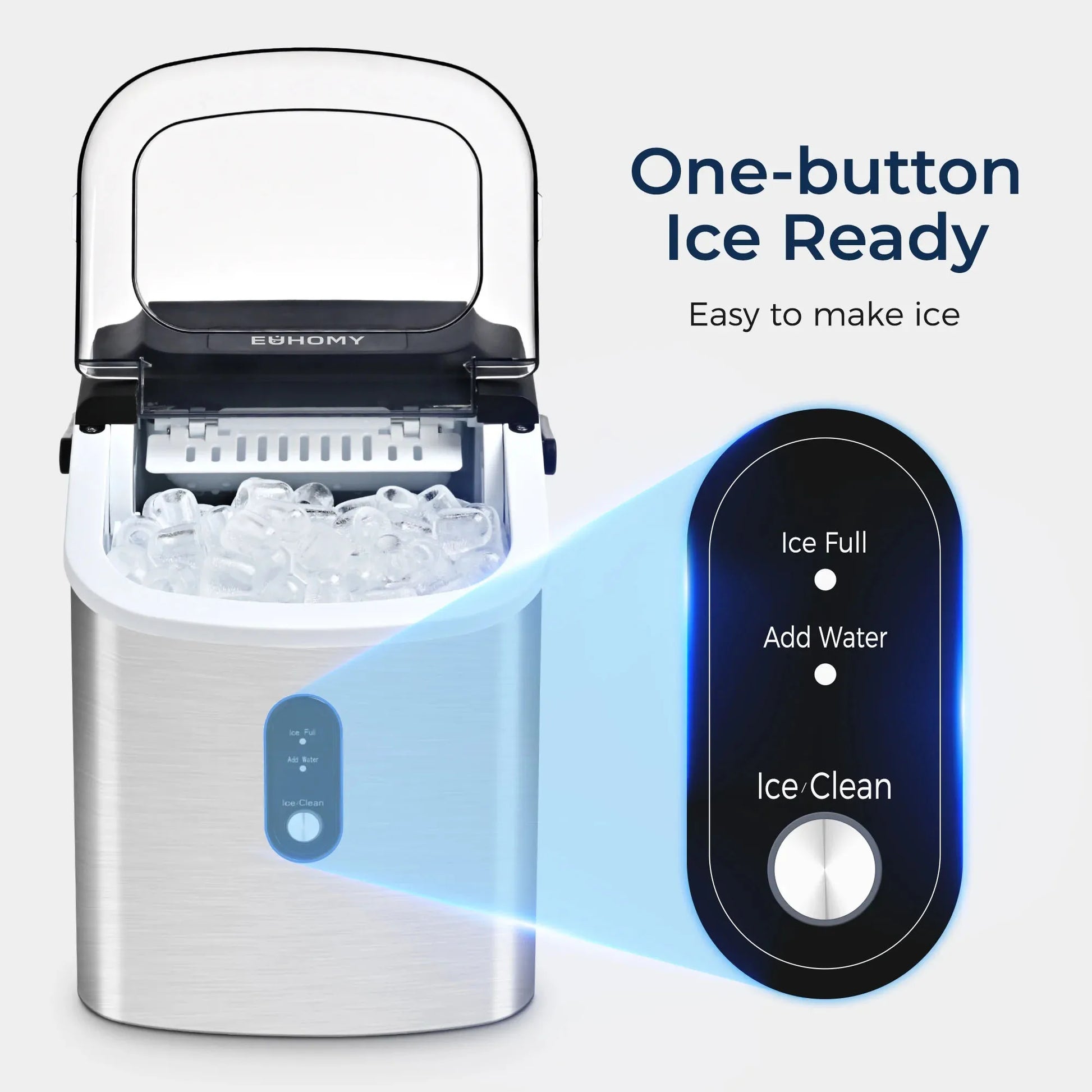 Euhomy Countertop Ice Maker Machine with Handle, 26 lbs/24H, 9 Cubes in 6 Mins, Auto-Cleaning Portable Ice Maker,Silver - Cooky Kitchenware