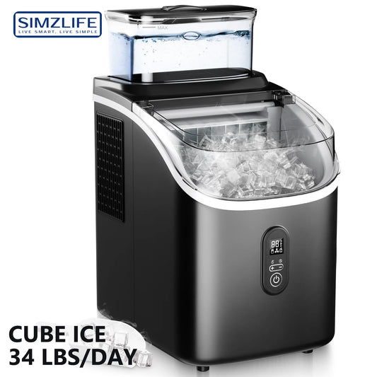SIMZLIFE Ice Cube Maker Machine with External Water Tank 34Lbs, 16Pcs Ready in 13 Mins Auto-Cleaning for Home Kitchen Office Bar - Cooky Kitchenware