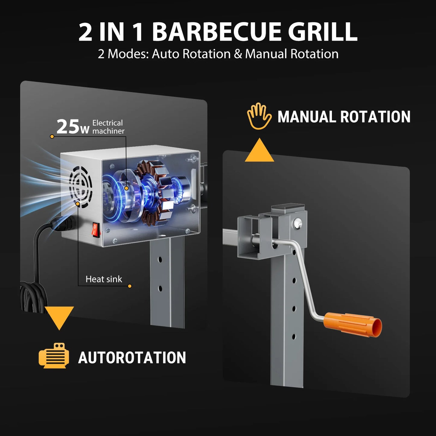 Camping Rotisserie Grill 176LBS Capacity 25W Motor Small BBQ Charcoal Roaster 51'' 2 in 1 Pig Lamb Cooking Tool