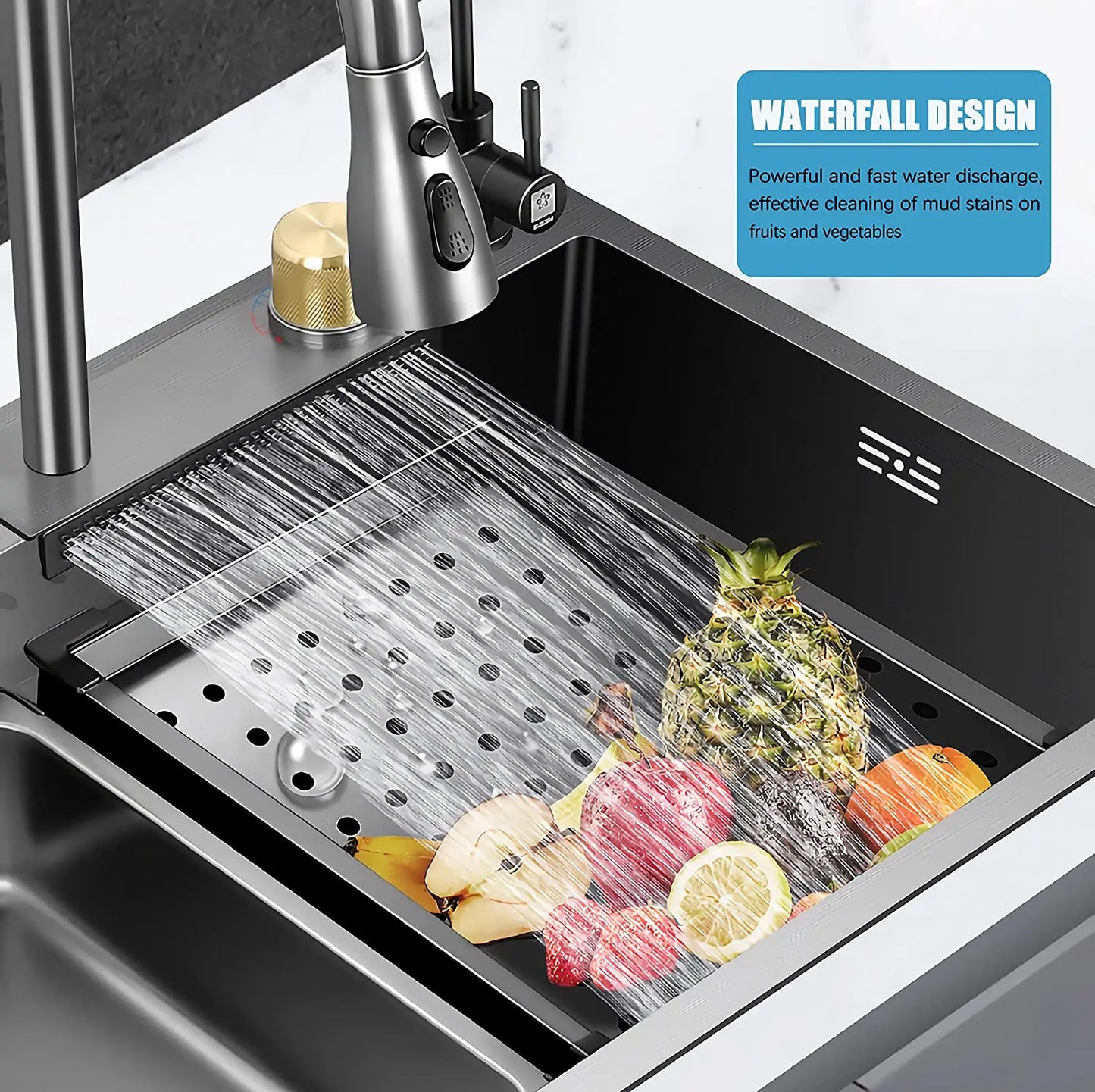 Nano Black Stainless Steel Single Bowl Kitchen Sink with Pull Down Faucet - Cooky Kitchenware