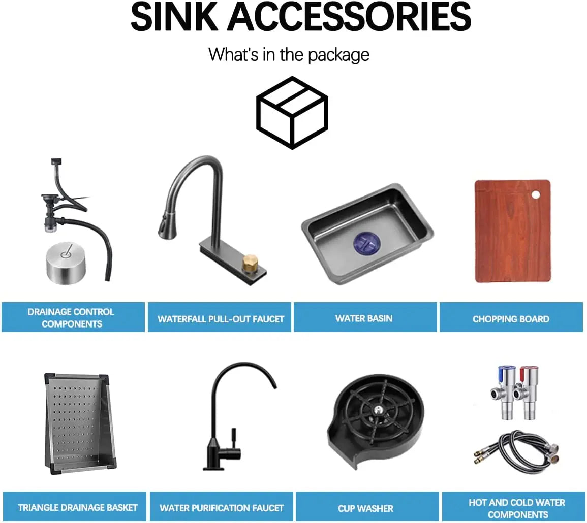 Nano Black Stainless Steel Single Bowl Kitchen Sink with Pull Down Faucet - Cooky Kitchenware