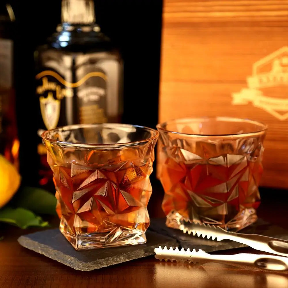 Whiskey Stones Gift Set with Whiskey Glass Set of 2 Granite Chilling Rocks for Scotch and Bourbon in Gift Box - Cooky Kitchenware