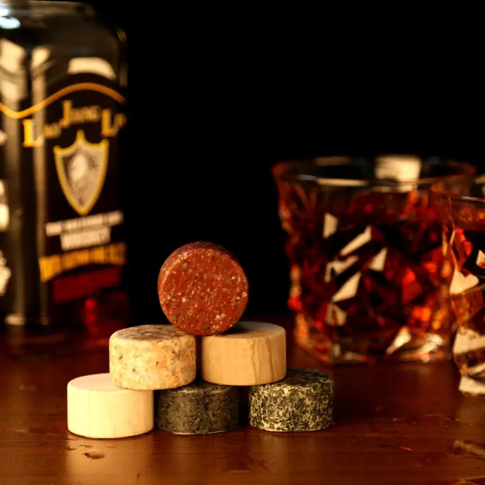 Whiskey Stones Gift Set with Whiskey Glass Set of 2 Granite Chilling Rocks for Scotch and Bourbon in Gift Box - Cooky Kitchenware