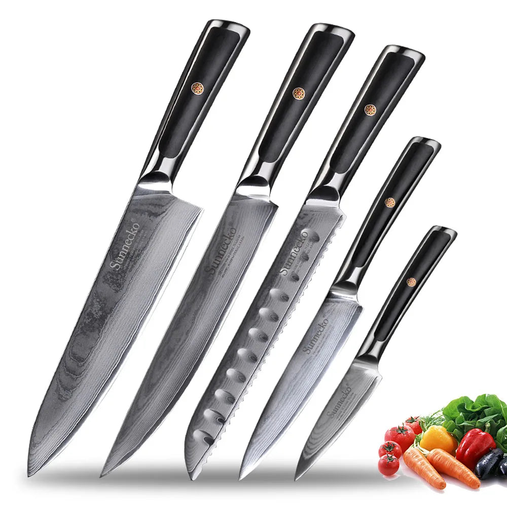 Sunnecko VG10 Damascus 73 Layer Chef Knife Set Japanese