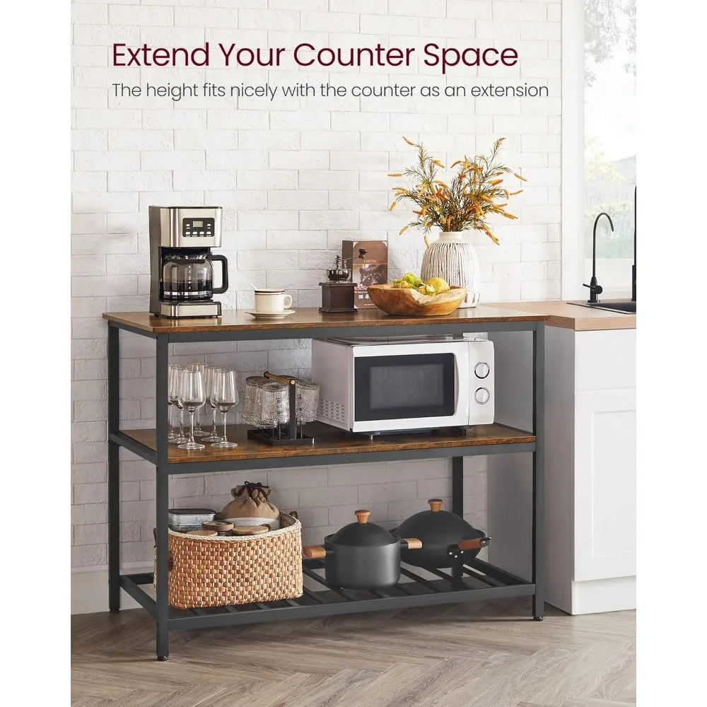 Kitchen Island with 3 Shelves, 47.2 Inches Width Kitchen Shelf with Large Worktop, Stable Steel Structure, Industrial, Easy to - Cooky Kitchenware
