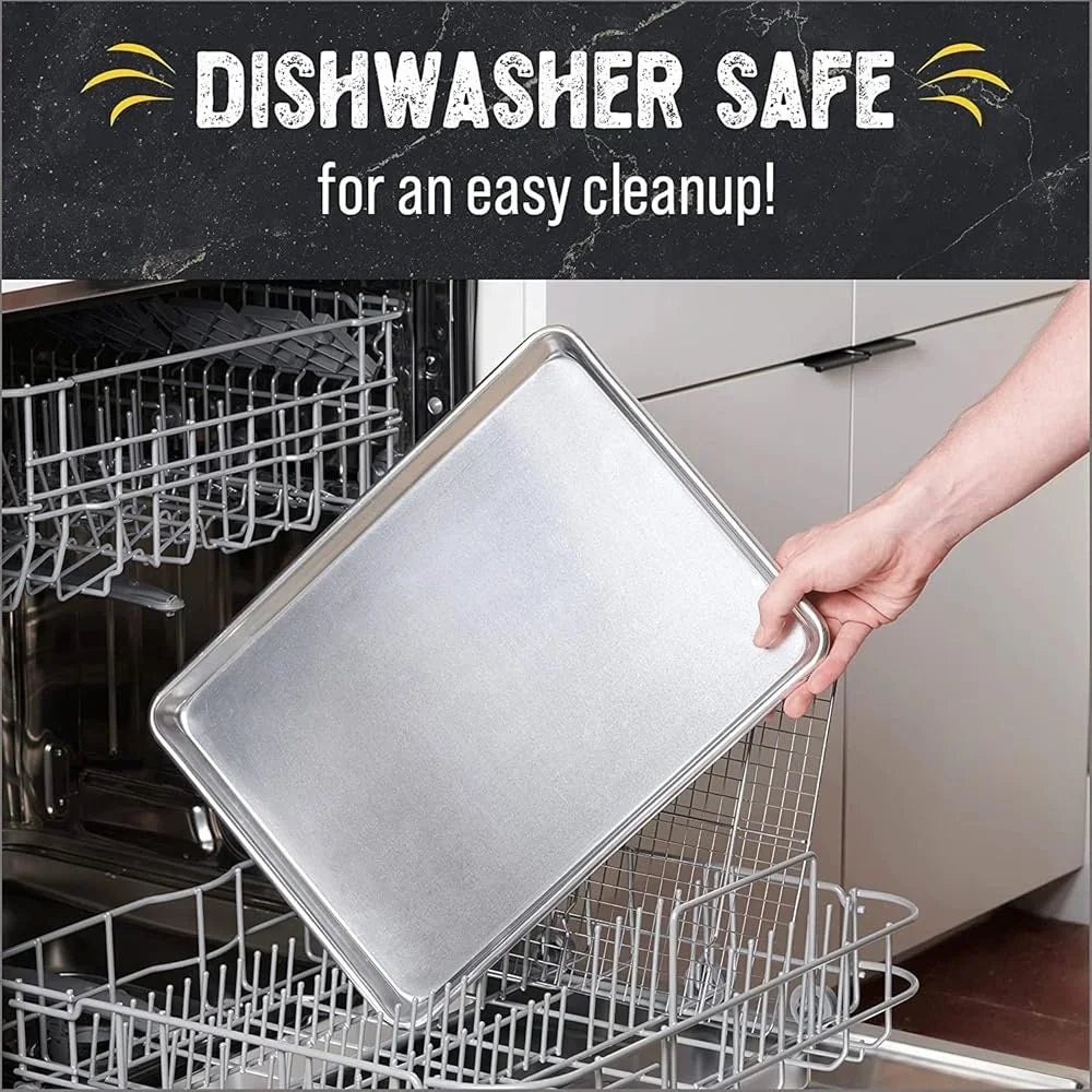 Baking Sheet Set 2 Pack Stainless Steel Half Pans with Cooling Racks Oven Safe Dishwasher Safe Multi Use Baking Tray - Cooky Kitchenware