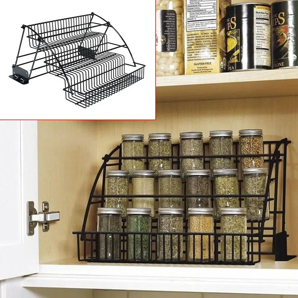 Metal Storage Shelf For Kitchen 3 Tier Pull down Cabinet Spice Rack Organizer US - Cooky Kitchenware
