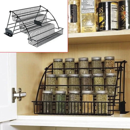 Metal Storage Shelf For Kitchen 3 Tier Pull down Cabinet Spice Rack Organizer US - Cooky Kitchenware