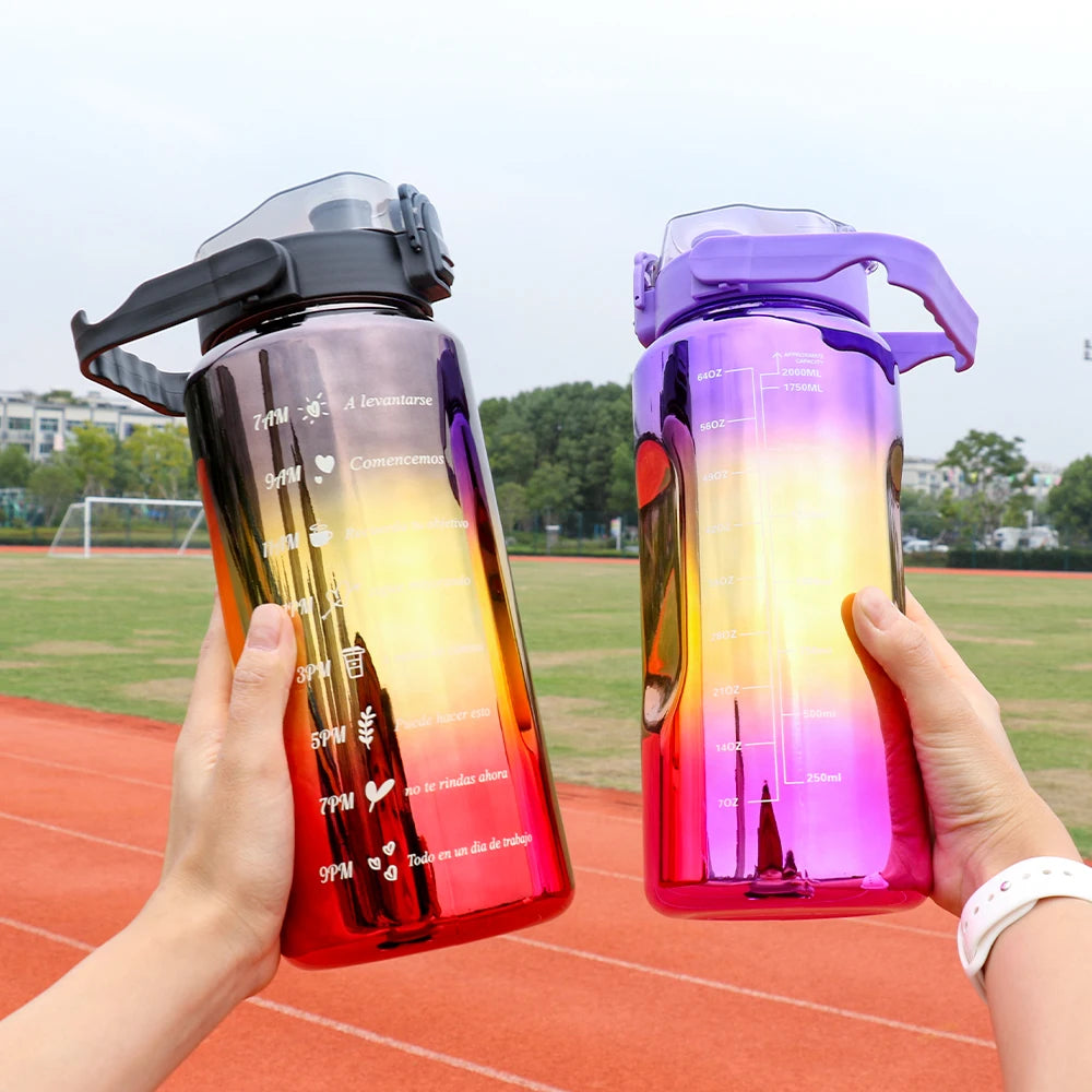 3pcs of leak proof electroplated gradient sports water bottles with straws and time markers - Perfect for offices, schools.