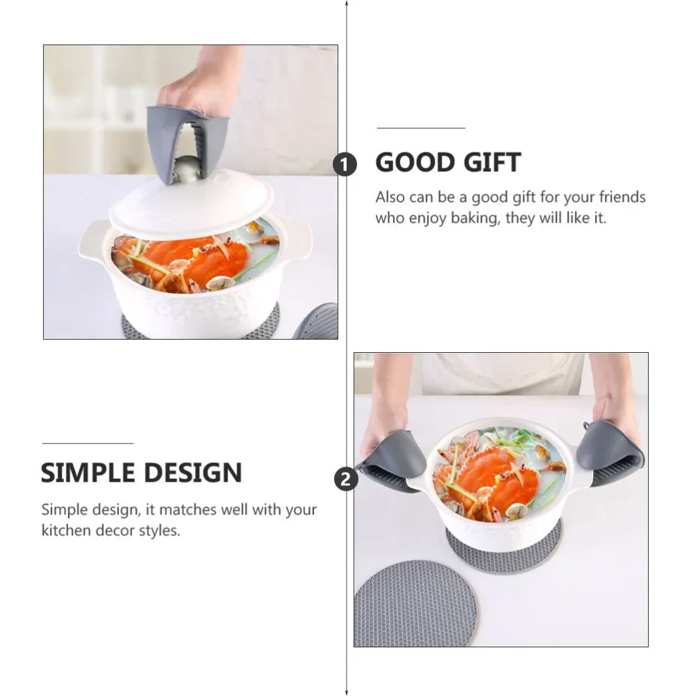 7Pcs/set Microwave Gloves Heat Insulation Silicone Baking Gloves Oven Mitt Pot Holder Nonslip Grilling Pad Hand Clip For Kitchen - Cooky Kitchenware
