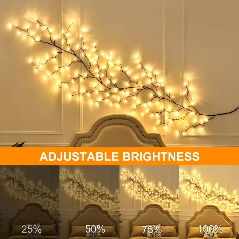 USB Willow Vine Lights 96 LEDS 8 Modes Artificial Plants Tree Branch Lamp for Christmas Holiday Bedroom Wall Living Decorations - Cooky Kitchenware