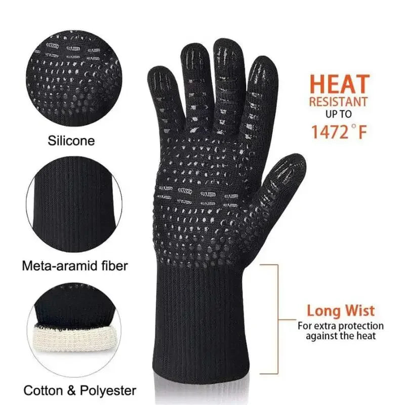 Gloves 1472℉ Heat Resistant Grilling Gloves Silicone Non-Slip Oven Mitts Kitchen Gloves for Barbecue Grilling Cooking Baking - Cooky Kitchenware