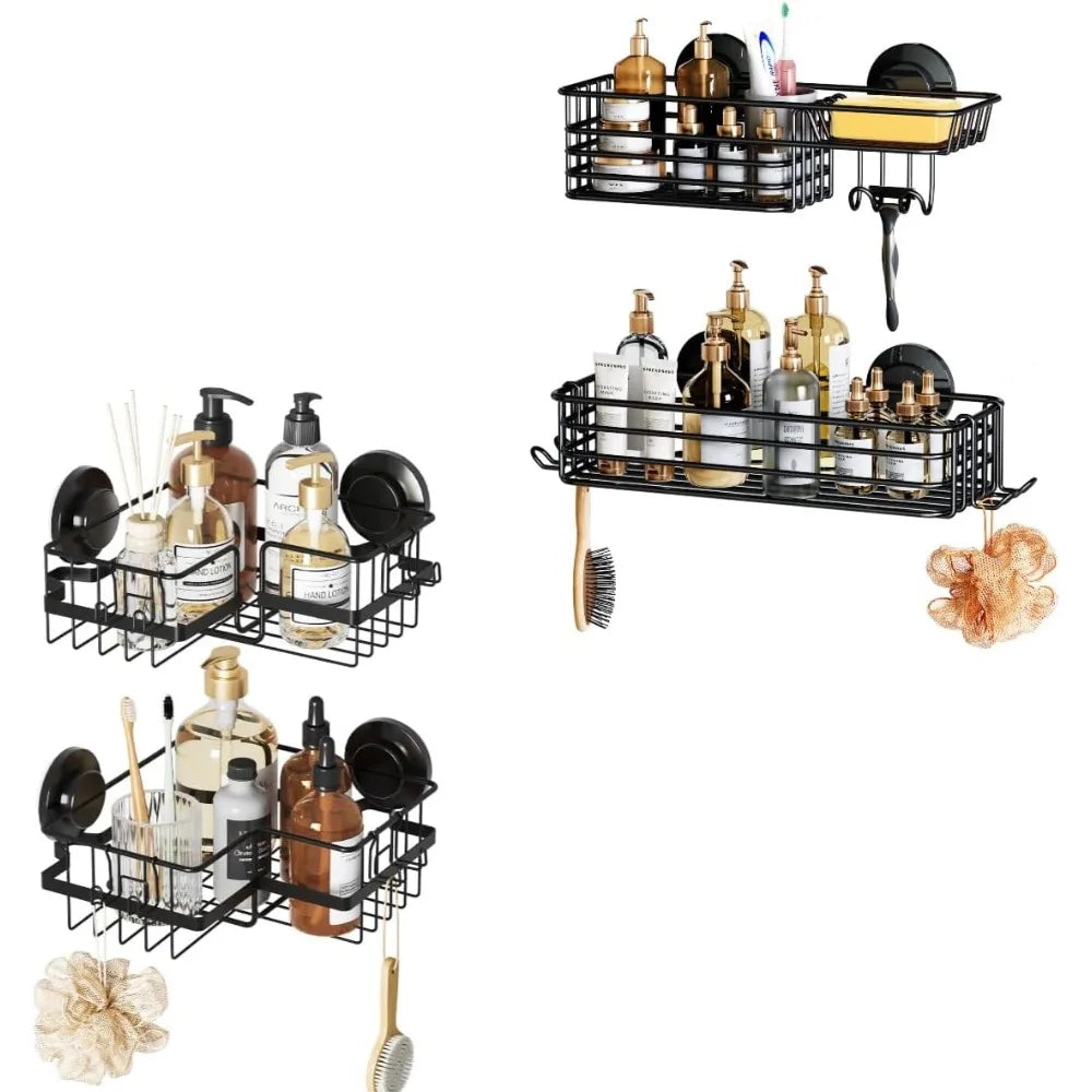 Shower Caddy Suction Cup , 2 Pack Shower Shelves for Inside Showers with Hooks, NO-Drilling Showers Organizer - Cooky Kitchenware