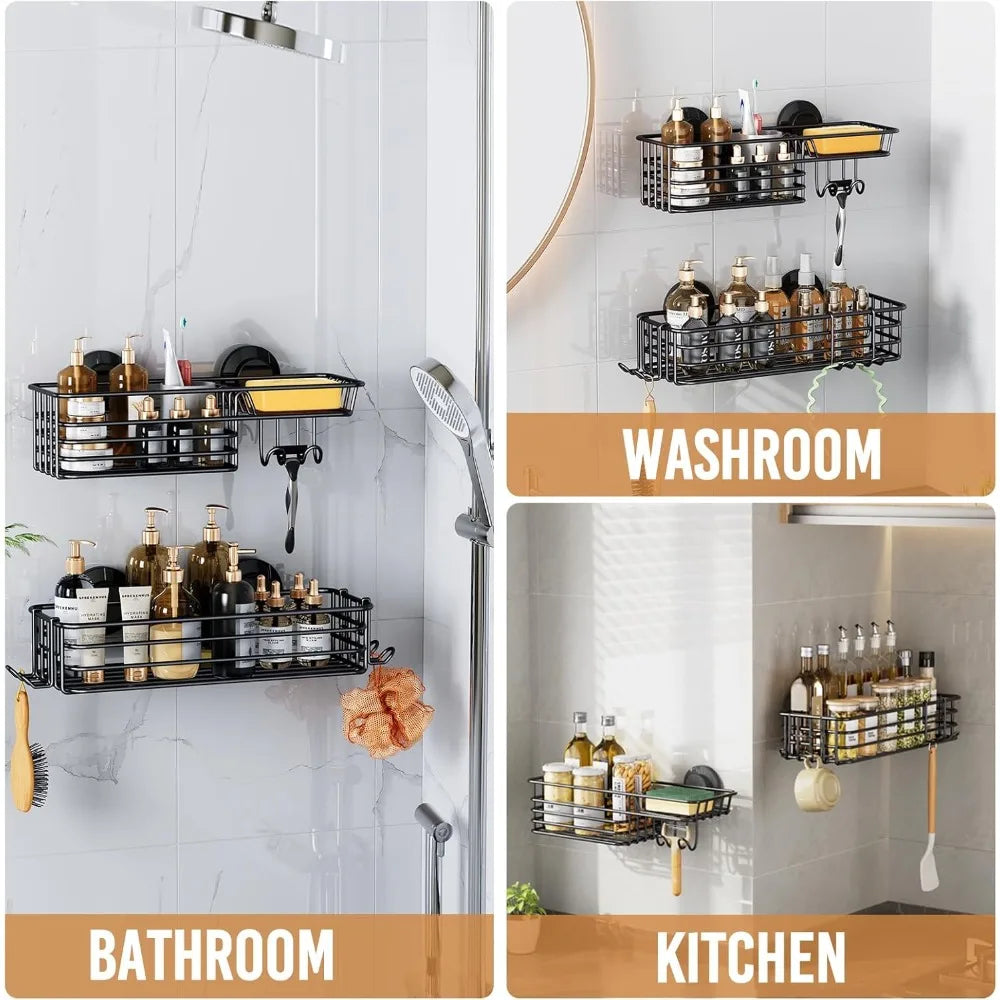 Shower Caddy Suction Cup , 2 Pack Shower Shelves for Inside Showers with Hooks, NO-Drilling Showers Organizer - Cooky Kitchenware