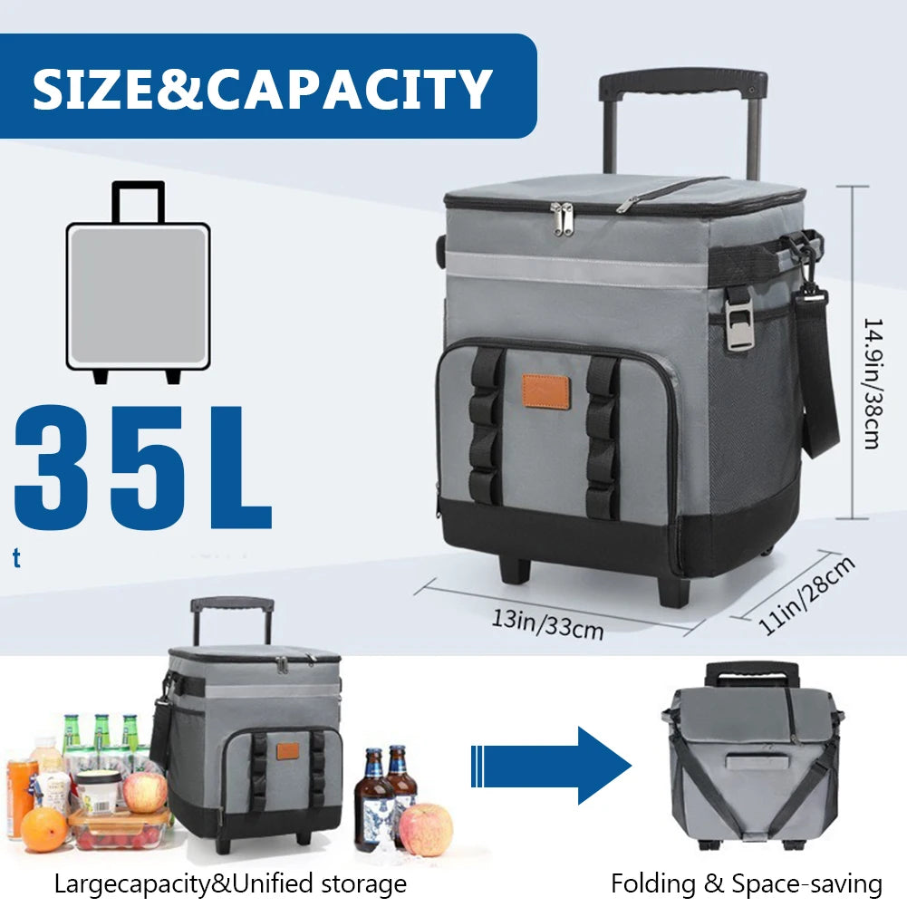 Insulated Rolling Cooler Bag Leak Proof Large Thermal Food Delivery Box Detachable Food Storage Container for Travel BBQ - Cooky Kitchenware